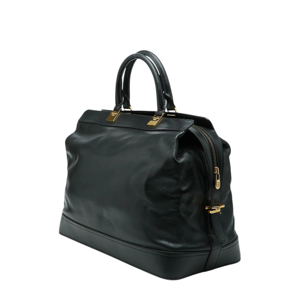 Celine black rolled top bag handbag doctor handles leather Black